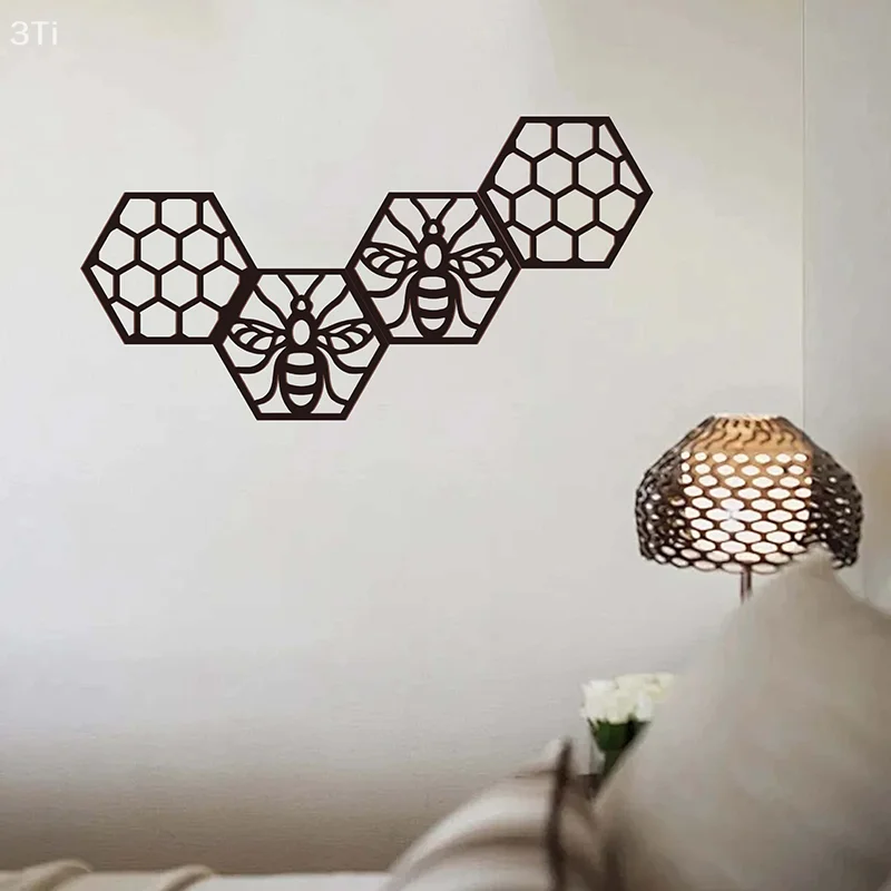 Artigianato in legno decorato a nido d'ape esagonale per pareti domestiche Decorazioni da cortile Pendenti scavati