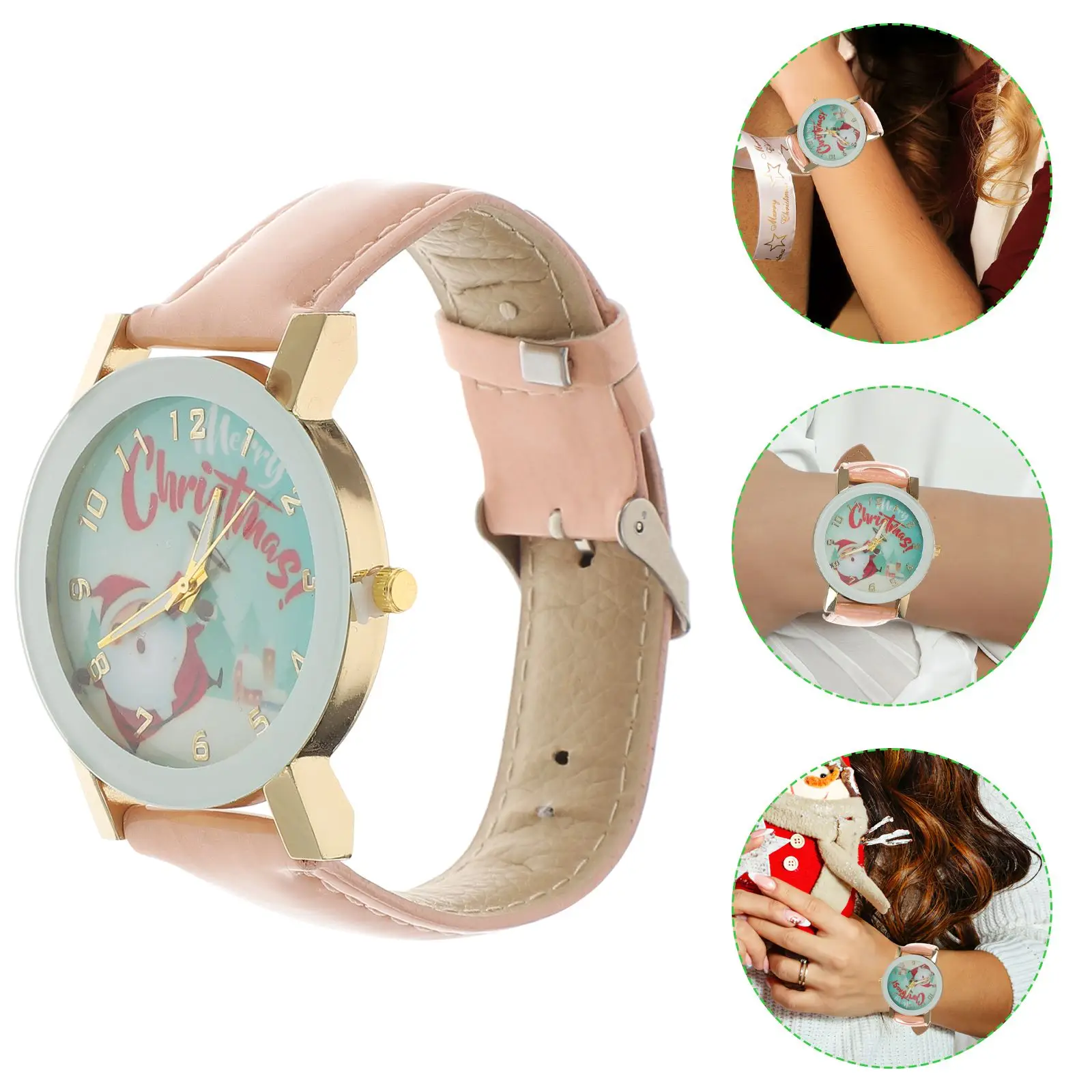 Christmas Santa Claus Watch Elegant Quartz Wristwatch Xmas Watch Beautiful Sports Watch Jewelry for Woman Girl Lady (Coffee)