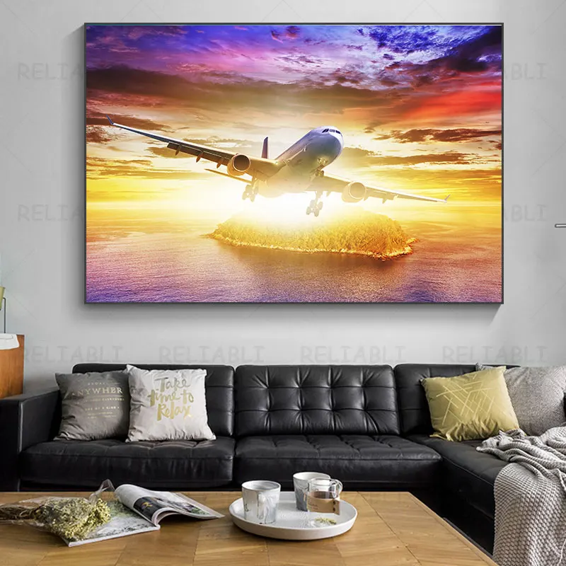 Vintage Aircraft Wall Pictures Airplane Posters and Prints Industrial Canvas Painting Landscape Wall Art for Living Room Decor