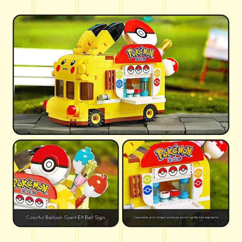 Anime Action Figures Pikachu Car Classic Anime Center House Pikachu Mewtwo Charizard Venusaur Building Blocks Bricks Sets Toy