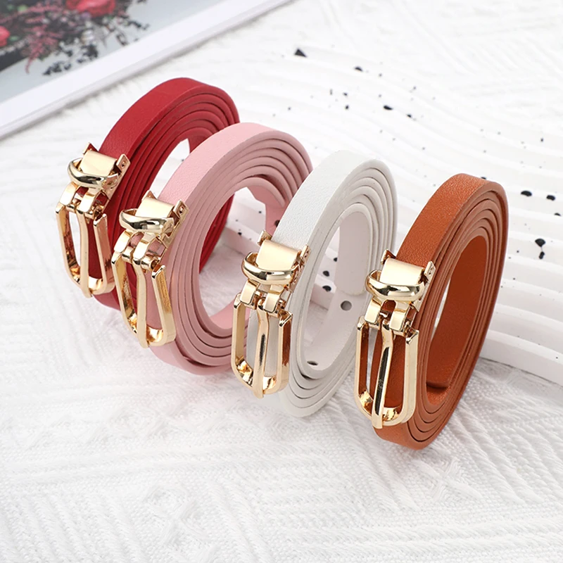 Women Faux Leather Belts Candy Color Thin Skinny Waistband Adjustable Belt Women Dress Strap Alloy Pin Buckle Decorative Strap