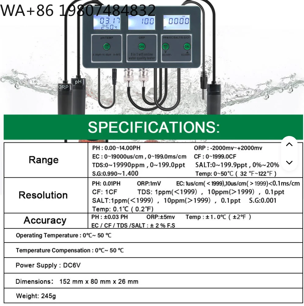 Planted Aquarium Ph - 8-in-1 WiFi Seawater Salinity Water Quality