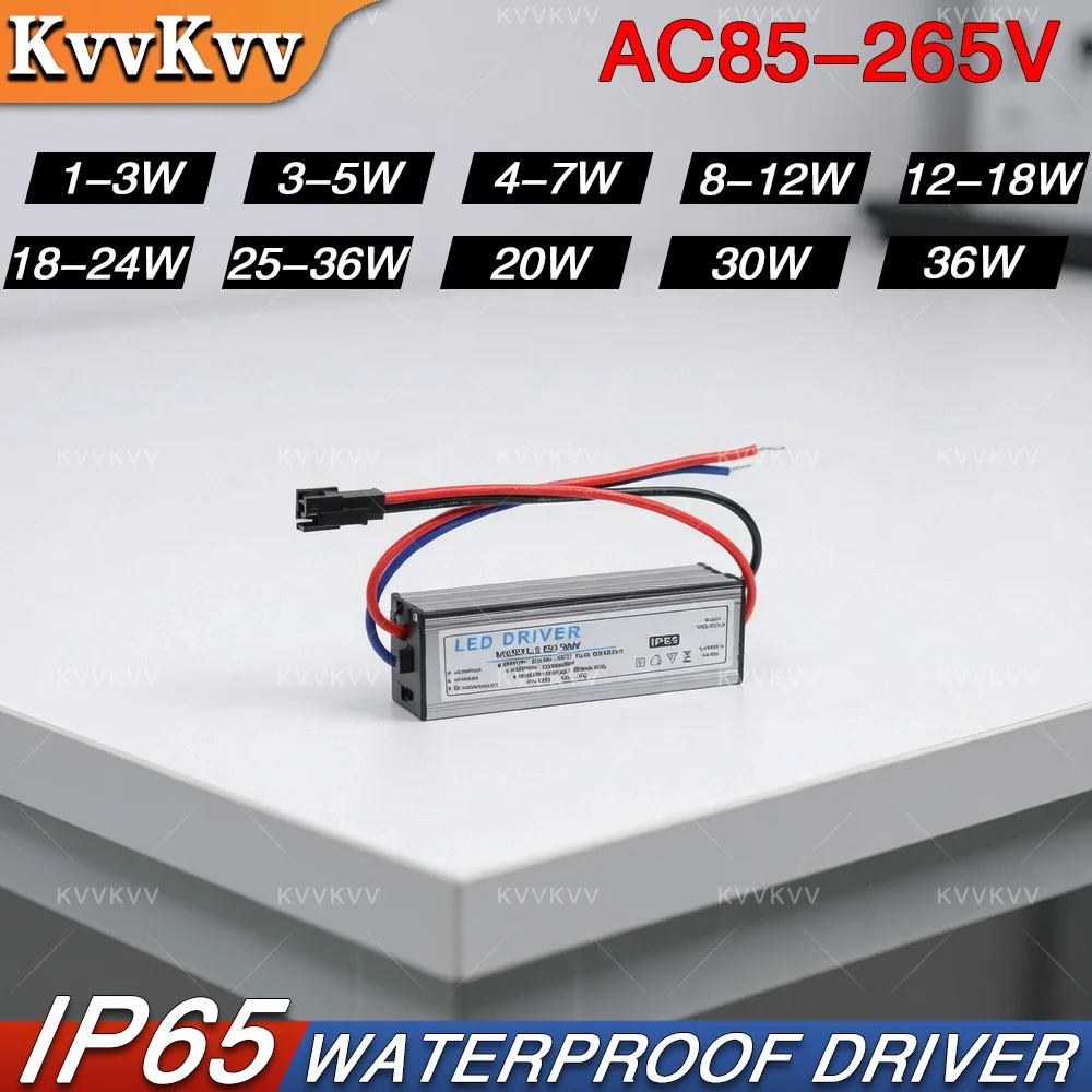 LED Driver Power Supply 1-3W 12-18W 25-36W Waterproof IP65 AC85-265V Constant Current 300mA for Panel Light Transformer