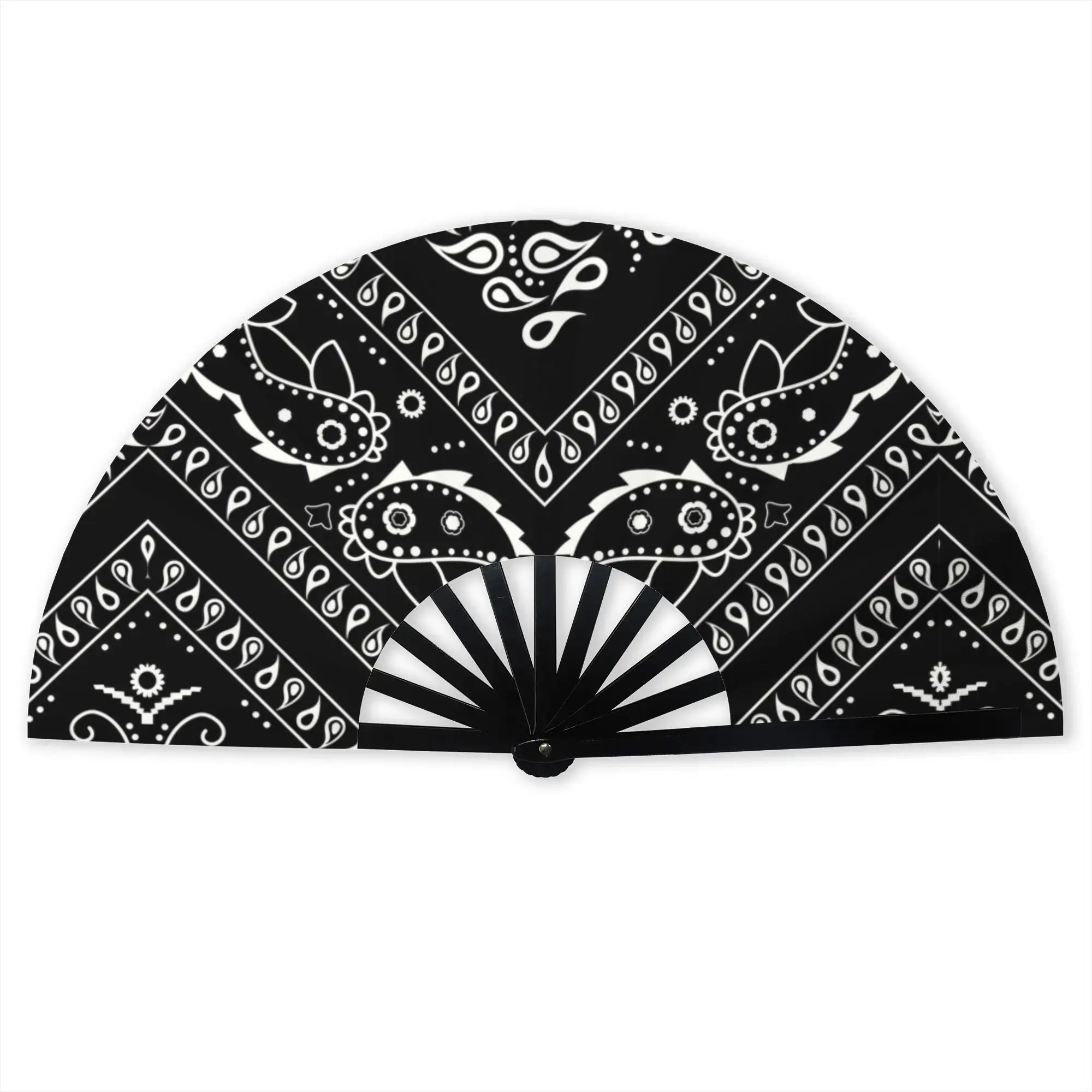 Black Bandana Pattern Traditional Folding Fan Oriental Art Paisley Style High-Quality Fans Gift  Exquisite Decorative Hand Fan