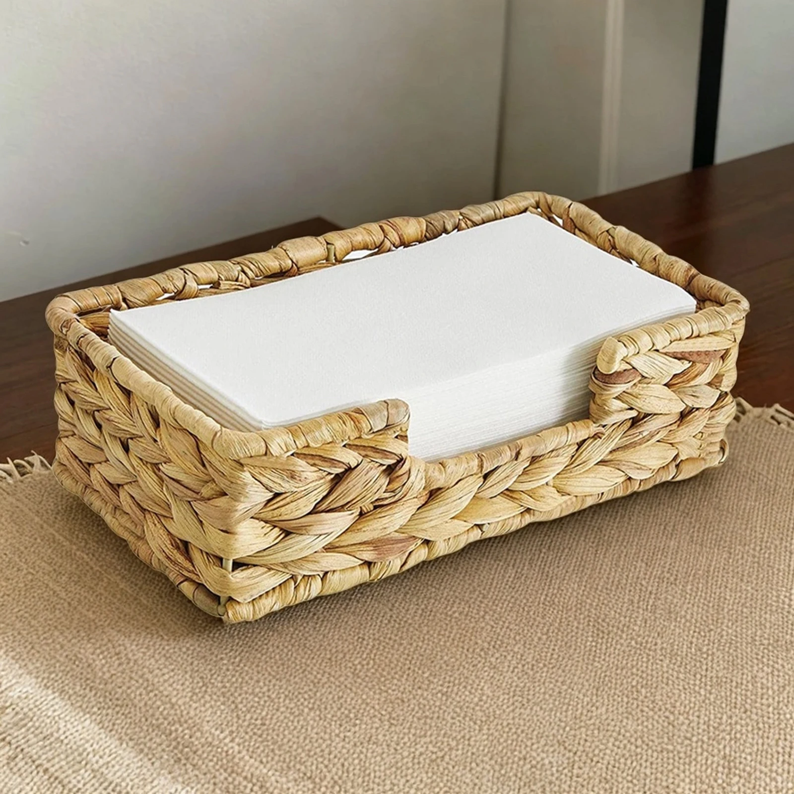 Wicker Woven Basket Napkin Holder Bread Snacks Serving Tray Tissue Box Cover Storage Bins for Shelves Desk Hotel Home Decoration