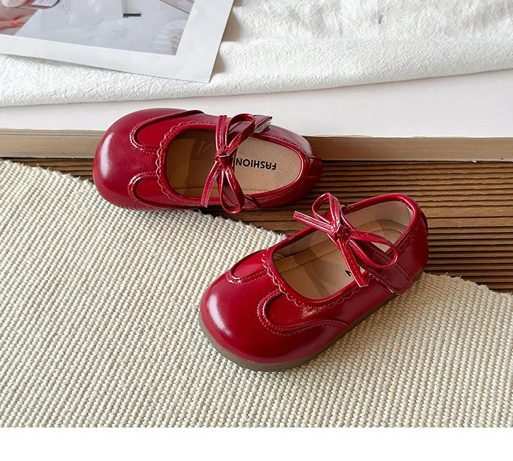 Kinder-Lederschuhe für Mädchen 2026 Frühling&Herbst Neue Mode Koreanischer Stil Weiche Schleife Rutschfeste Modische Prinzessinnen-Schuhe – Detail 14