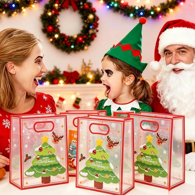 12-48pcs Christmas Handled Gift Bag Candy Apple Dessert Packaging Pouch Reusable Durable for Holiday Home Celebration Supplies
