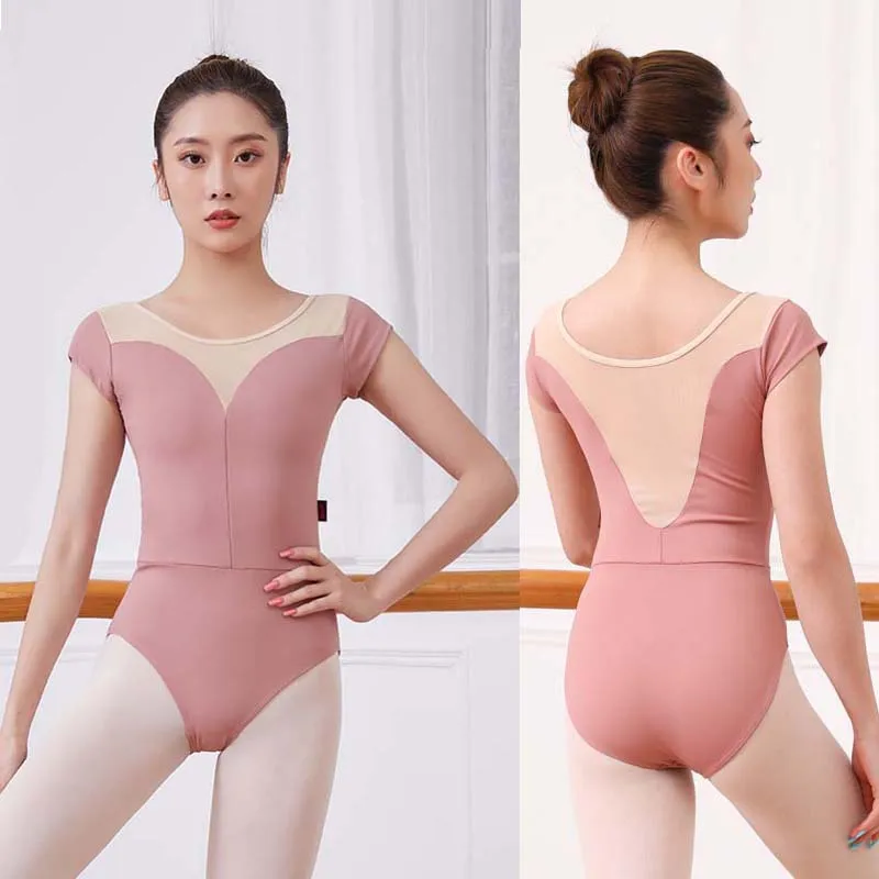 Women Ballet Mesh Splice Leotard Dance Bodysuit Sexy Adult Gymnastics Leotards Dance Costumes For Woman