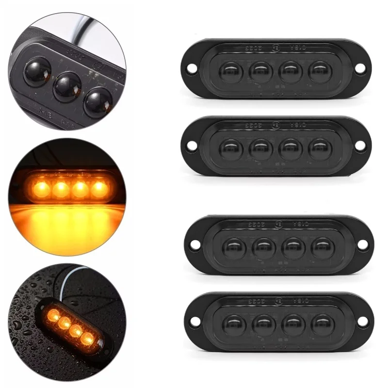 4PCS 12/24 volt Side Marker Lights LED Smoked Lens Amber 4LED Side Markering Truck Light Boat Trailer Indicator Signal Light