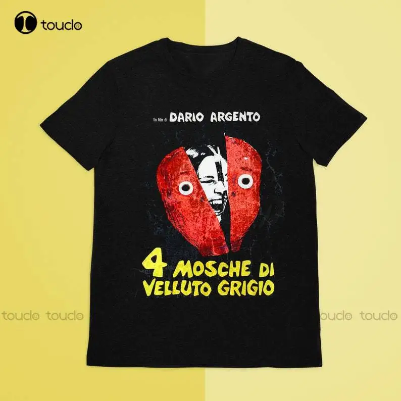 4 Mosche Di Velluto Grigio T-Shirt, Italian Horror, Vhs Horror, Rare Horror Vhs, Retro Horror Movie Digital Printing Tee Shirts