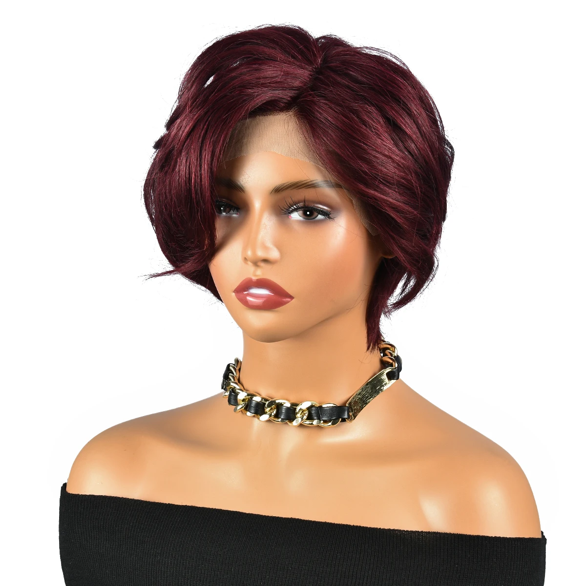 

99J Pixie Cut Wigs Human Hair Lace Closure Wigs HairUGo Burgundy T Front Lace Wigs 12A Remy Pixie Cut Human Hair Wigs For Woman