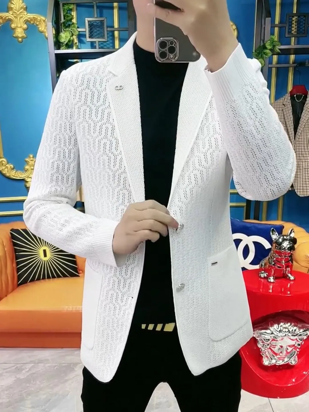 2-A27 2023 spring and summer new men's versatile European high-end knitted ca suits, business fashion, simple and handsome