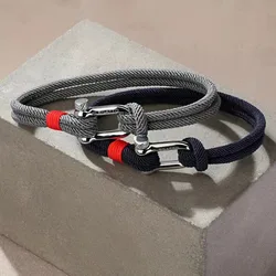 1pc Men's Black Titanium Steel U Shape Survival Bracelet 21cm Outdoor Camping Rescue Emergency Shackle Rope Bracelet for Men