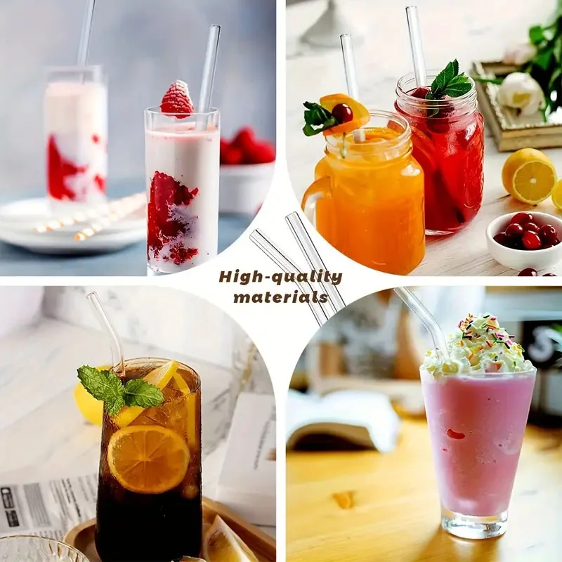 4/6/8/10pcs Transparent Glass Straws Juice Milk Coffee Cola Straws Creative High Temperature Resistant Glass Straws