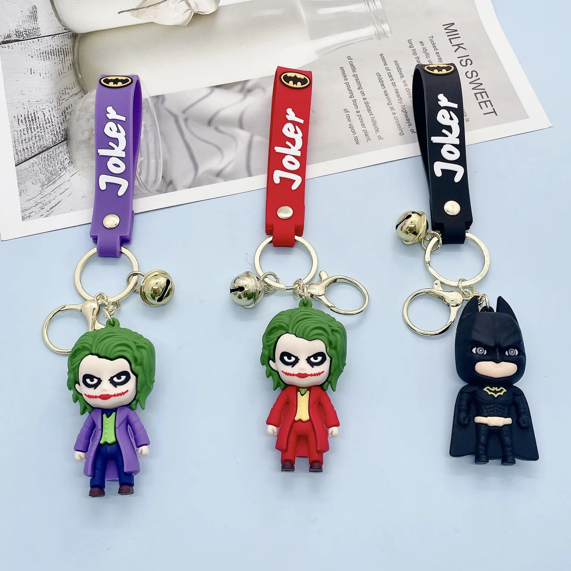 Anime Harley Quinn Cartoon Marvel Batman Joker Image Doll Keychain Cute Key Ring Pendant Wonder Woman Jewelry Gifts for Friends