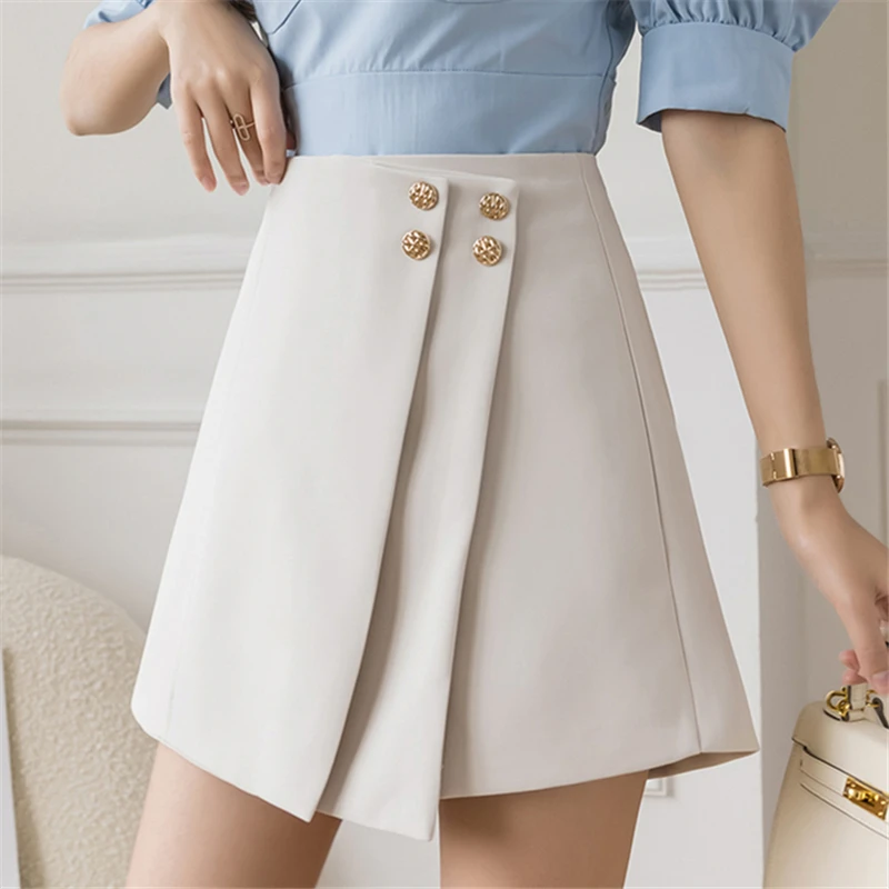 شورت نسائي عالي الخصر من Seoulish ، ملابس مكتبية أنيقة ، أزرار ، طراز غير رسمي ، الصيف ، * * #1