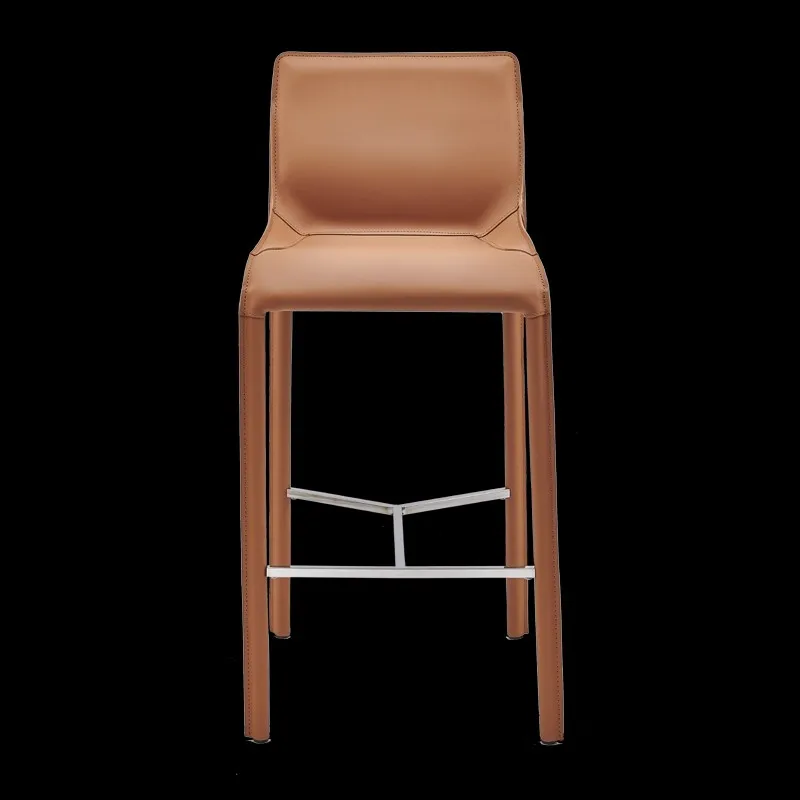 Italian Bar Stool Minimalist Saddle Leather Dining Chair Backrest High Stool for Home Island