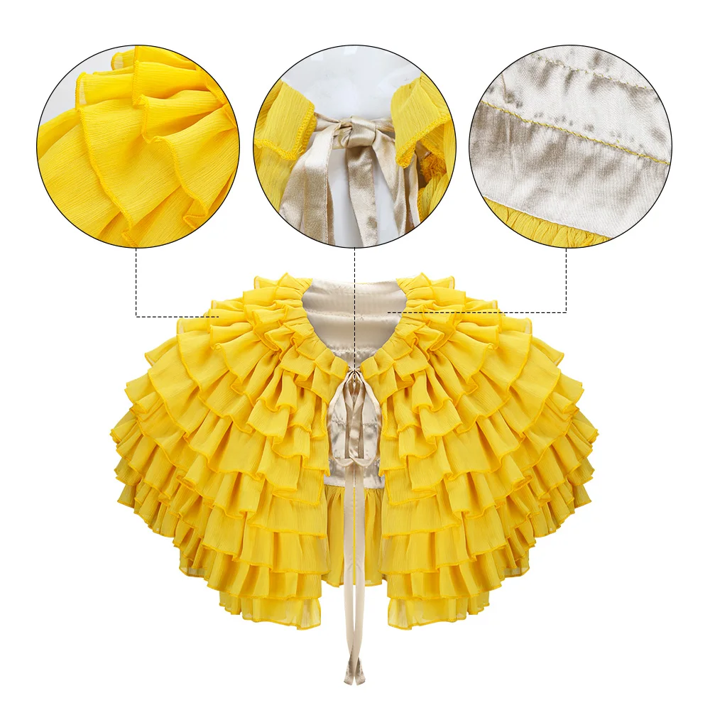 Movie Poor Things Belle Baxter Shawl Bright Yellow Color Multilayer Lace Cape Cosplay Outfits for Women