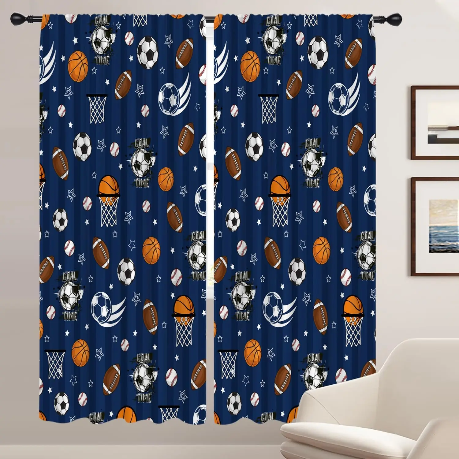 

Детские оконные шторы для мальчиков для спальни, карман для удочки, длинный бейсбол, баскетбол, спорт, футбол, футбол, подросток, мультяшный мяч, геймер, дом