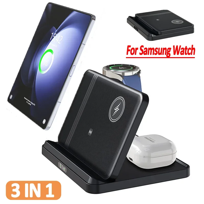 Foldable Wireless Charger Stand for Samsung Galaxy Z Fold 5 4 3 S24 Ultra Fast Charging Dock Station for Galaxy Watch 6 Buds 2