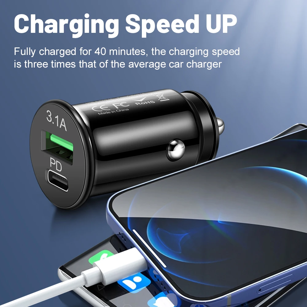 Mini 2 Port USB PD 3.1A Car Charger Fast Charging Type C Auto Chargers Adapter For iPhone For Samsung For Huawei For Xiaomi