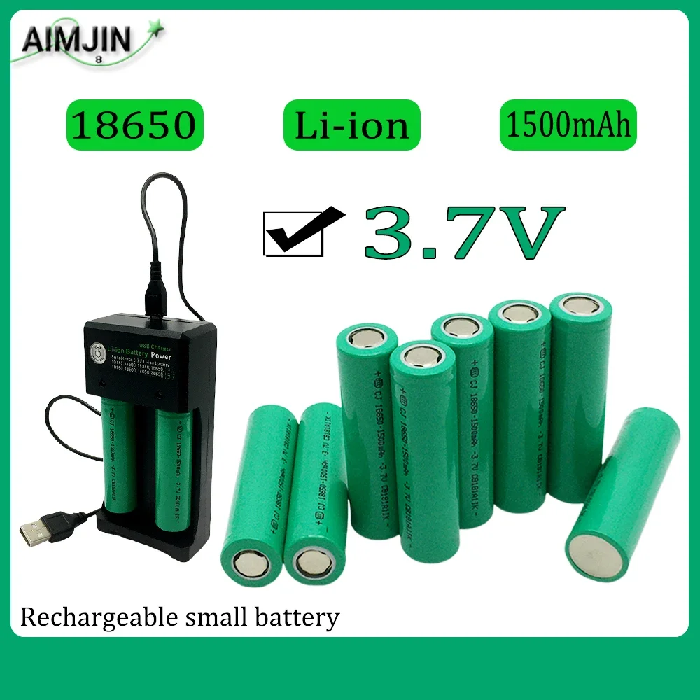 

18650 3.7V High Quality 1500mAh Rechargeable Li-ion Battery For Our 18650 Toys, Tools, 9 LED mini flashlight etc+USB charger