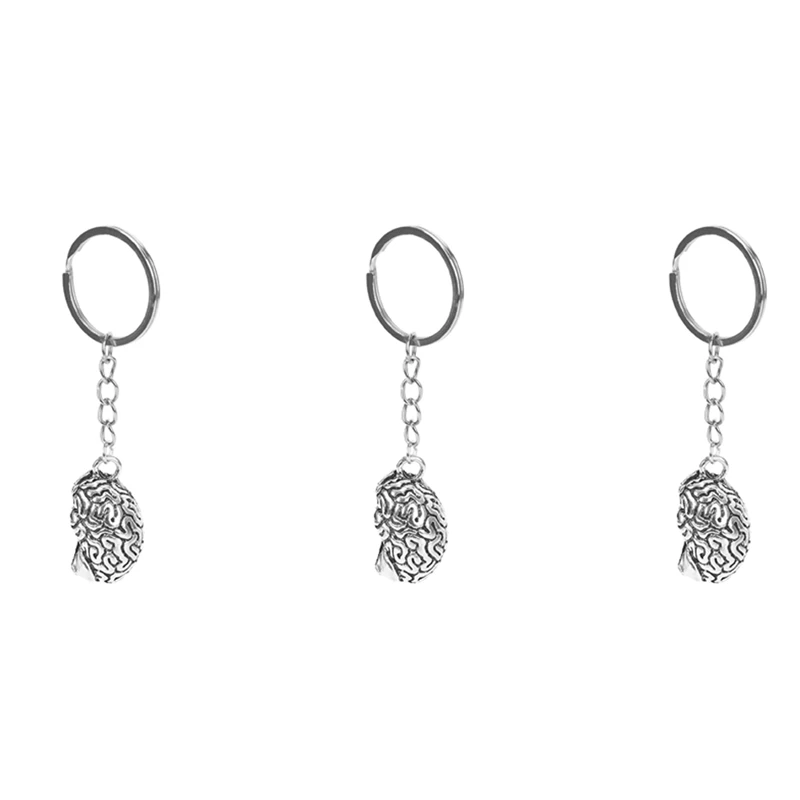 3X Brain Keychain Alloy Smart Brainiac IQ Key Ring Fob Chain Medicine Human