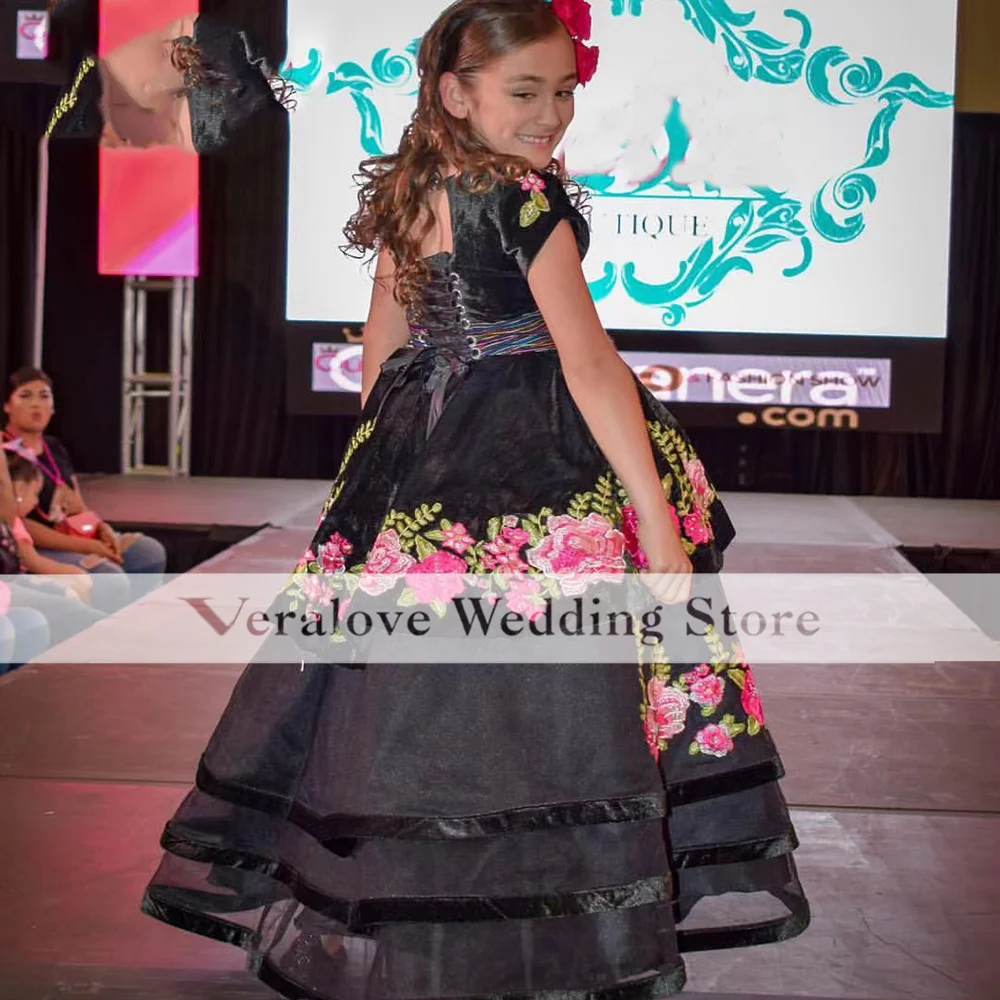 Vestido de baile bordado para niños, vestido de princesa para desfile, vestido de cumpleaños para niña de flores hinchadas, fotografía de estilo