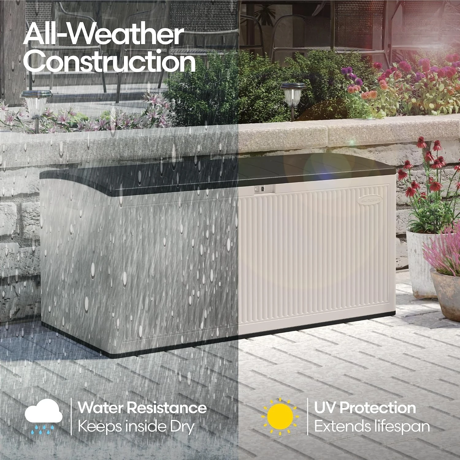 Indoor Outdoor Storage Box 160 Gallon, Large Waterproof Resin Deck Box Organizer Container With Lockable Lid Support, Heavy Duty Weather Resistant Poolside Patio Garden Cushion Bench Cabinet, Gray view 4