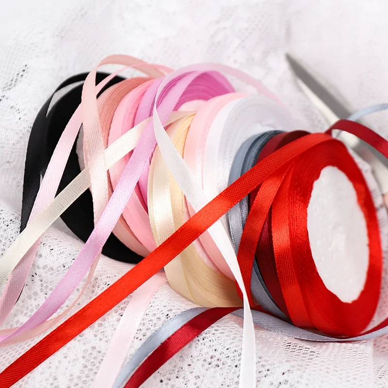 (25야드/롤) 폭 6mm 새틴 리본 DIY 드레스 및 모자 리본 공예 장식 웨딩 크리스마스 파티 장식 수제 리본