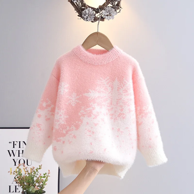 Girls Sweater Autumn Winter 2024 New Snowflake Spot Bottoming Knitted Sweaters for Kids Girl Comfort Fluffy Knit Clothes HY11022 image 3