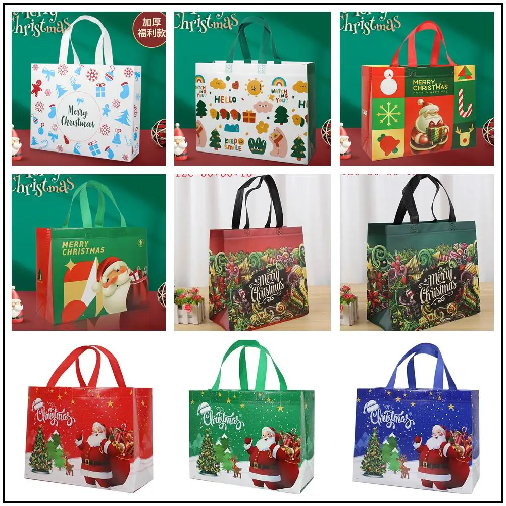 Christmas Non-woven Fabric Tote Bags Candy Gift Packaging Santa Claus Kids Holiday Happy Year Party Favors