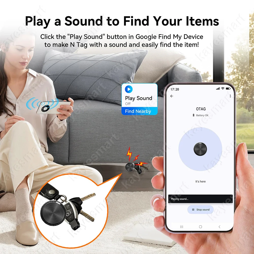 يعمل بلوتوث Mini Key Finder مع تطبيق Google Find Hub ومحفظة العلامات الذكية وجهاز مضاد للفقدان وبطارية قابلة للاستبدال لنظام Android فقط
