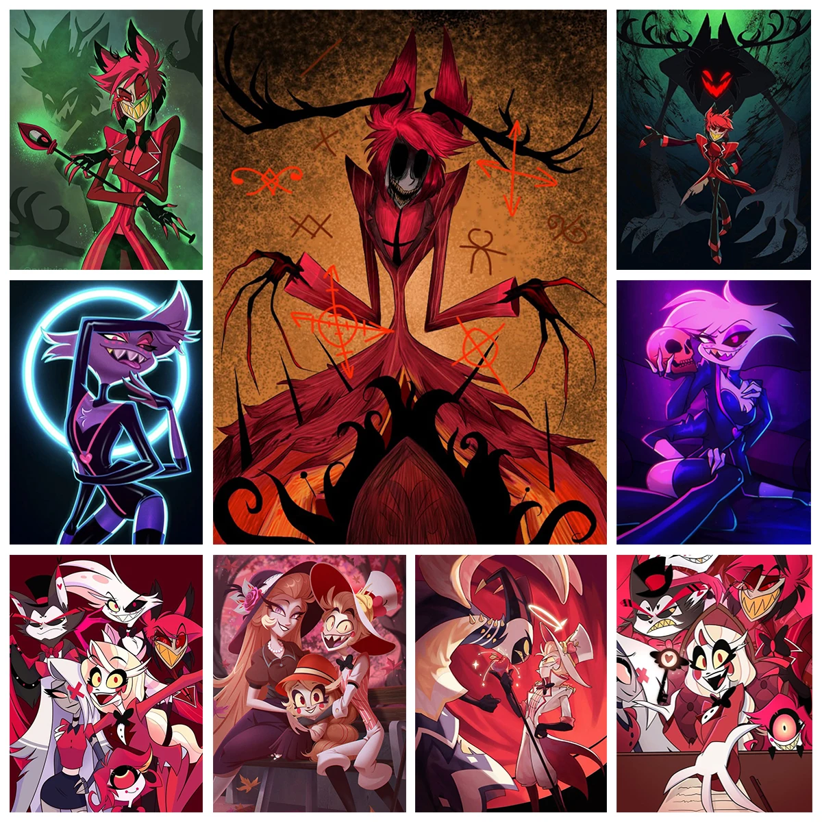 Diy Diamond Art Painting Kit H-Hazbin Cartoon Hotel Embroidery Alastor Chibis Velvette Mosaic Cross Stitch Home Decor Kids Gift