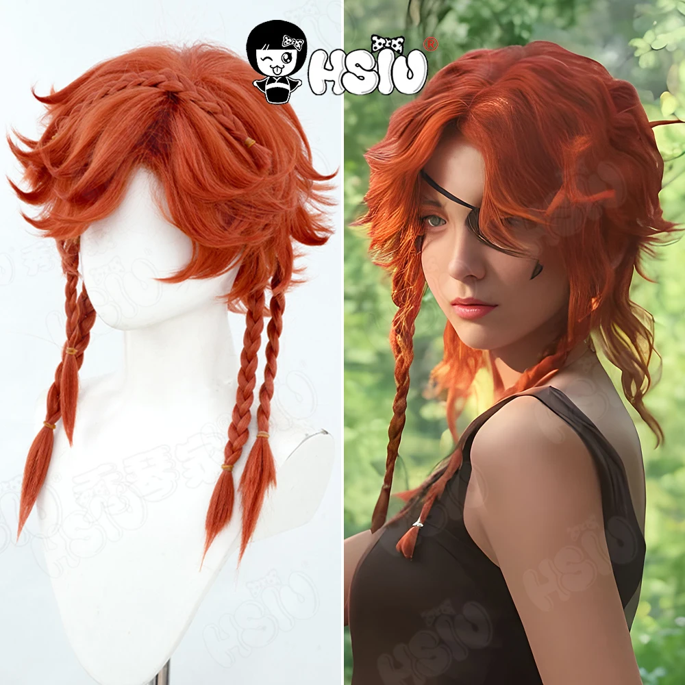 

Archer Survivors Cosplay Wig HSIU 60Cm Orange red braided short hair Synthetic Wig Game Identity V Brynhildr Vilulf Cosplay Wig