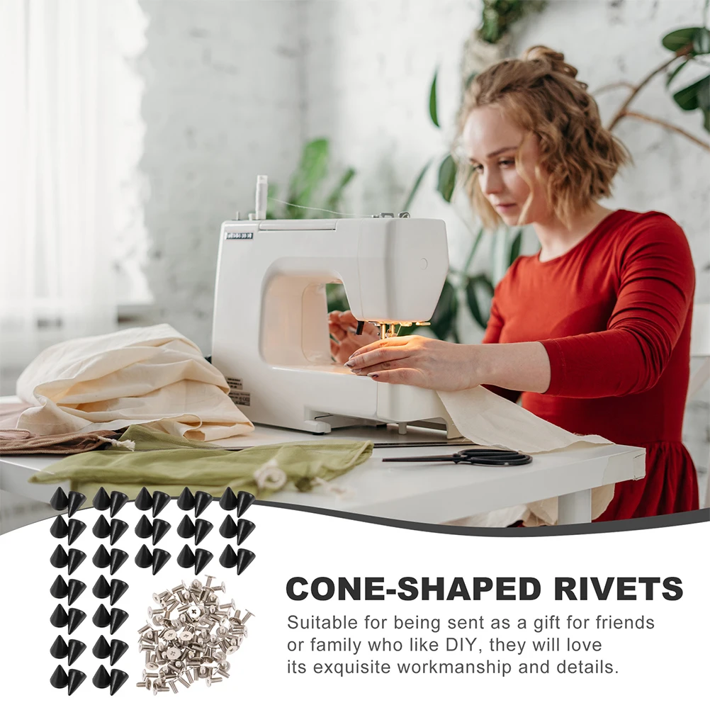 

50pcs Black Cone Shaped Rivets Punk Spike Metal Fittings DIY Clothing Decorative Accessories Shoes Jacket Supply