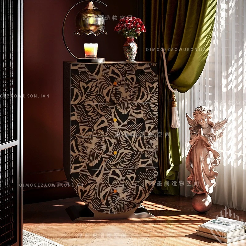 Vintage Solid Wood Four-Drawer Decorative Entryway Cabinet Living Room Multi-Functional Lacquer Painting Cabinet StandingCabinet