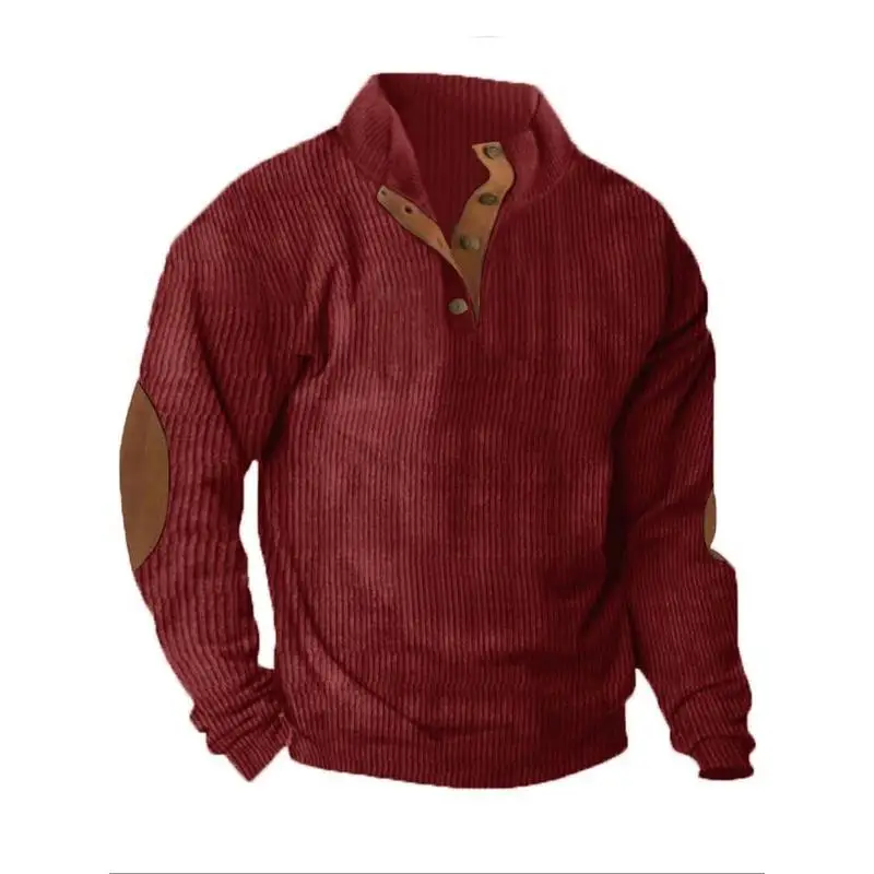 Men's Corduroy Shirt Jacket Patchwork Cotton PU Short Sleeve Cleanfit Style Summer Casual Wear Stand Collar Inner Wear