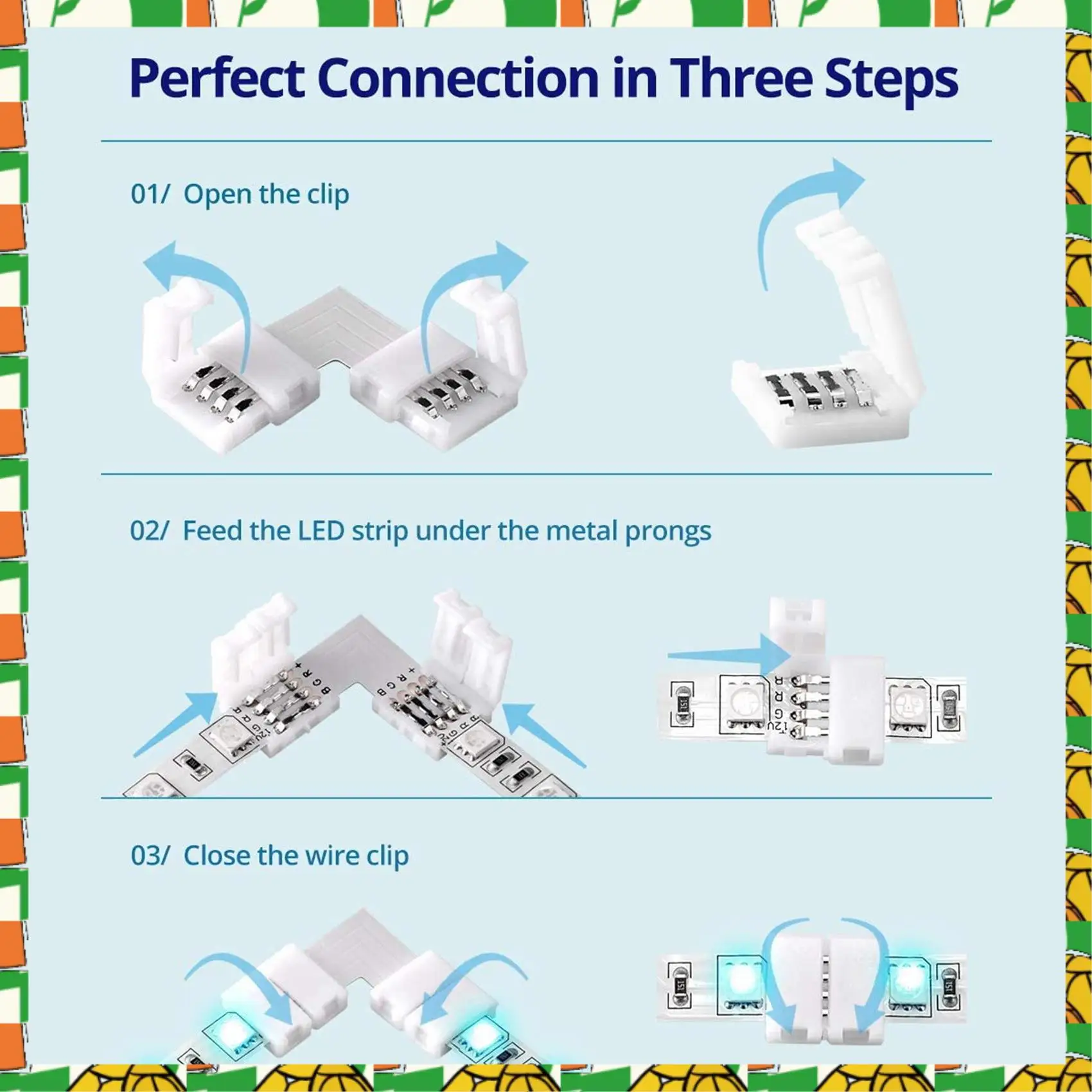 Professional Tool 2 Set LED Light Strip Connectors 4 Pin RGB LED Lights Connectors,Gapless Connectors,L Shape Connectors