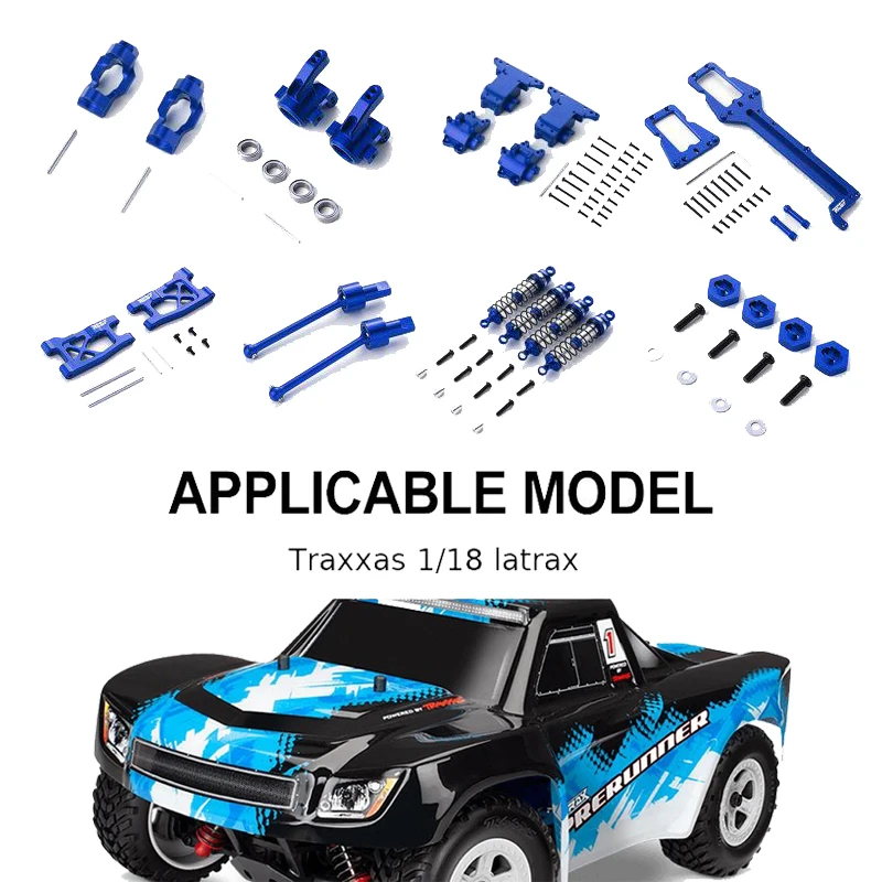 RCGOFOLLOW Aluminum Front Rear Damper Suspension Arm Rear Axle Assembly Kits for Traxxas Latrax Teton 1/18 RC Upgrade Blue