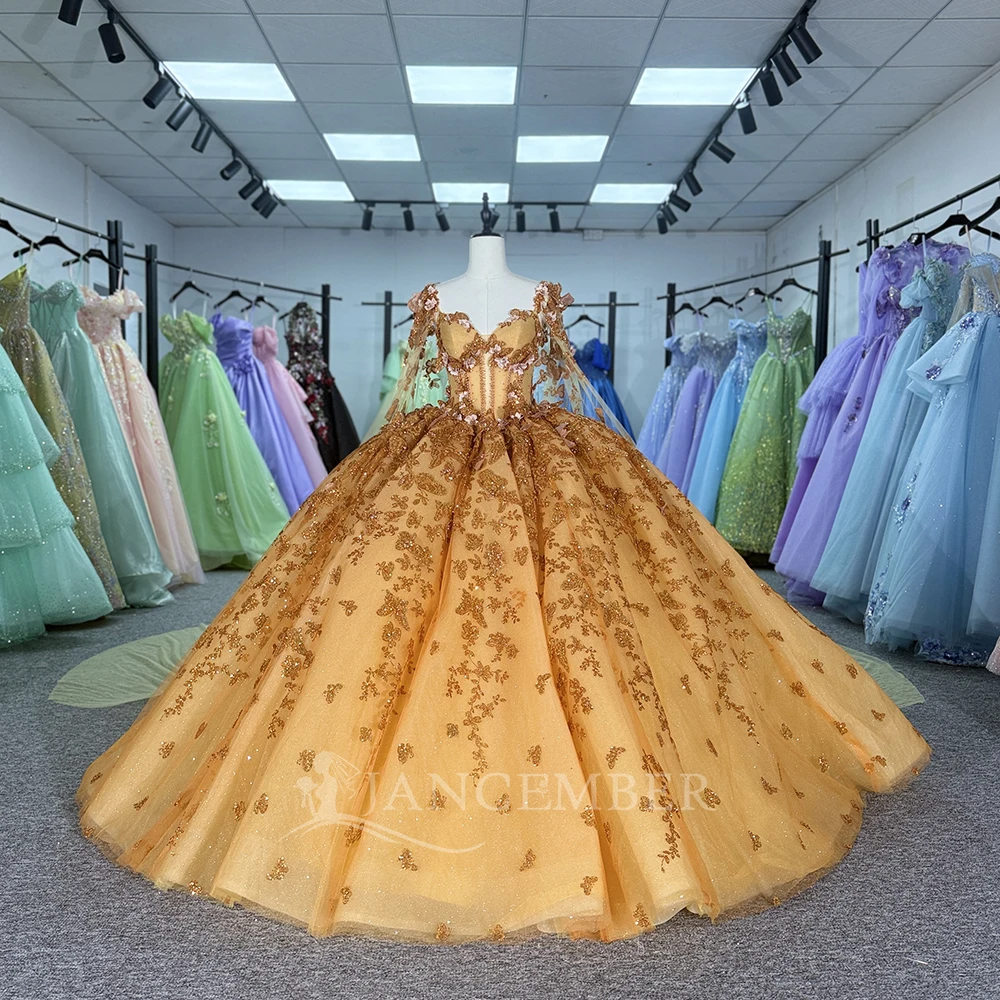 

Exquisite Flower Quinceanera Dresses Cape Sleeves Ball Gowns Sweet 16 Birthday Customized vestidos de 15 años quinceañeras