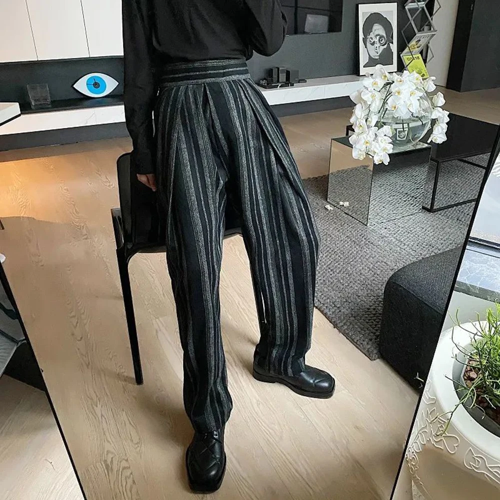 Mens Trousers Plush Stripes Contrast Color Casual Pants Autumn Streetwear Fashion All-Match Straight Pants Men'S Clothing 2024