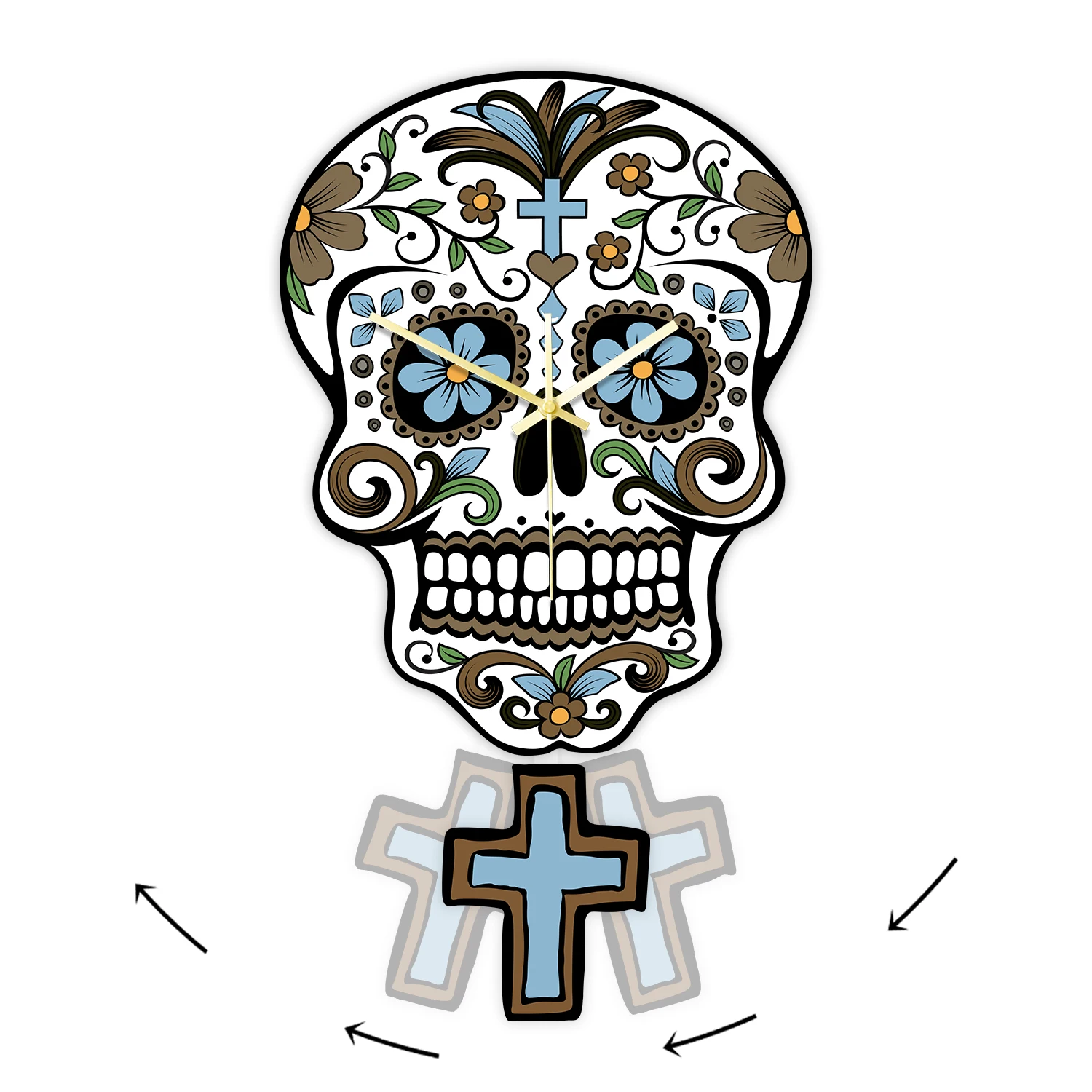 

Настенные часы с маятником и сахарным черепом Dia de Los Muertos, мексиканский день мертвых, домашний декор на Хэллоуин, качающиеся часы Calavera