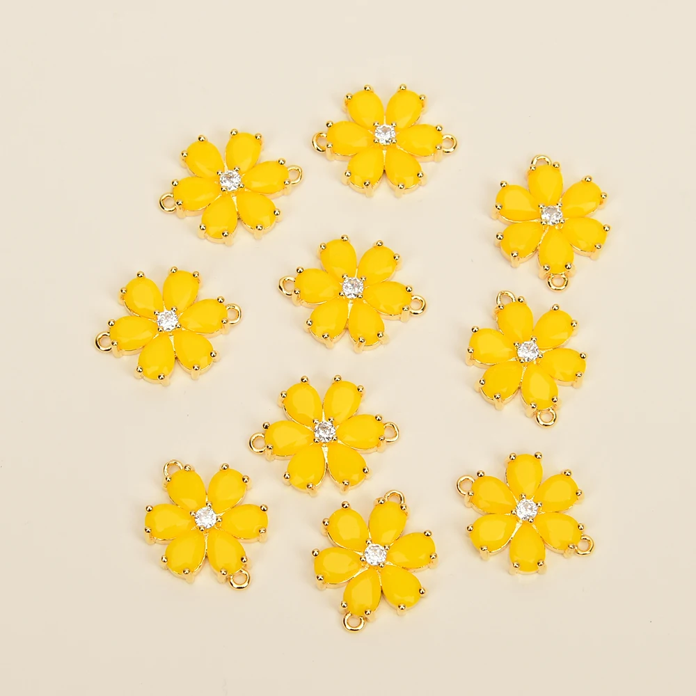APDGG 10 Pcs 17mm Yellow Crystal Flower Bezel Sets Connector Jewelry DIY
