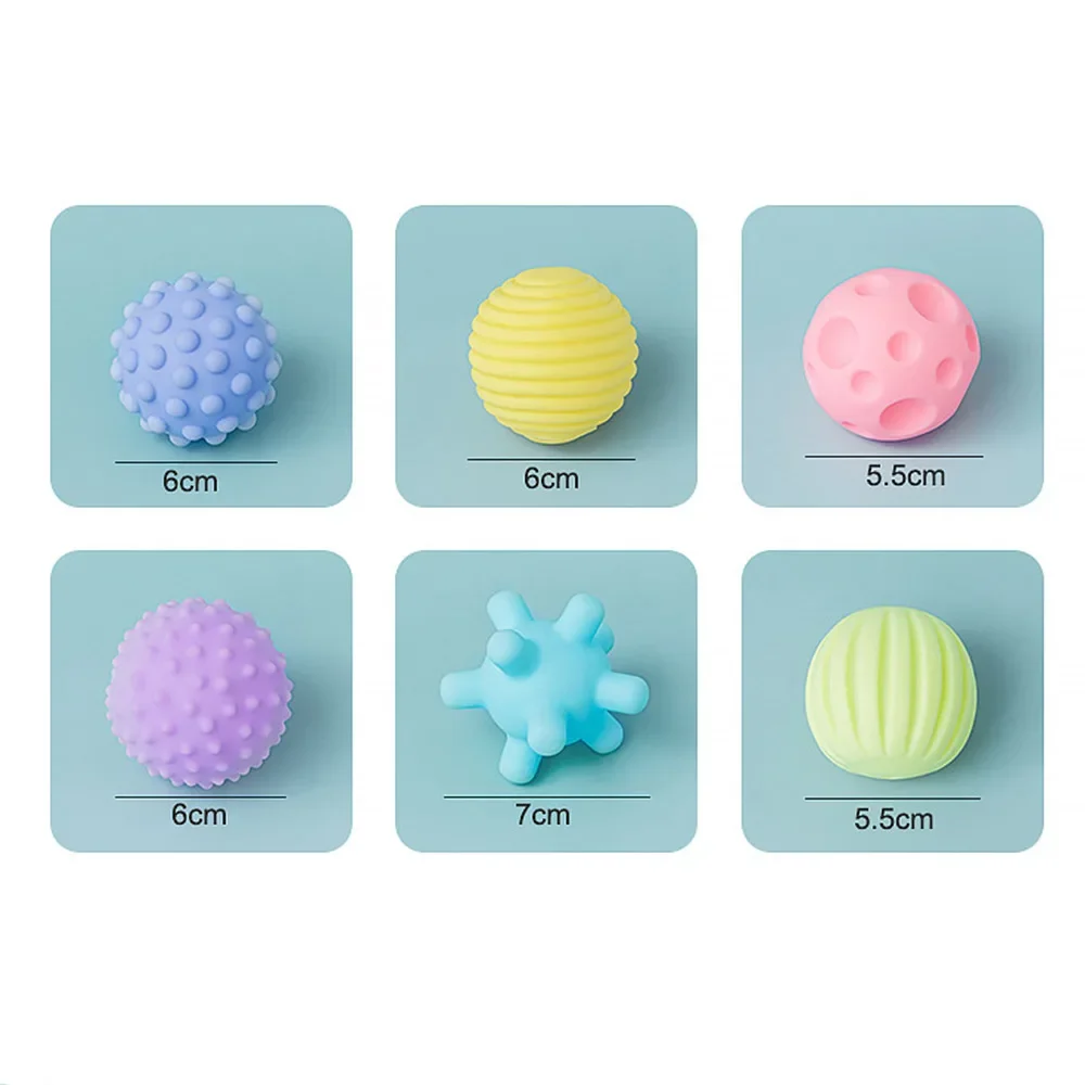 6pcs Baby Toys Soft Rubber Children\'s Sensory Hand Grip Ball Bath Toys Tactile Sensory Massage Ball Can Chew Cognitive Ball