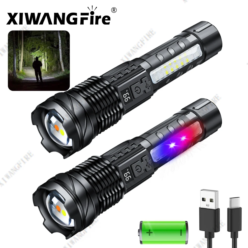 High Strong A76 Led Flashlights Telescopic Zoom Tactical Emergency Spotlights Built-in Battery USB Rechargeable Camping Torch