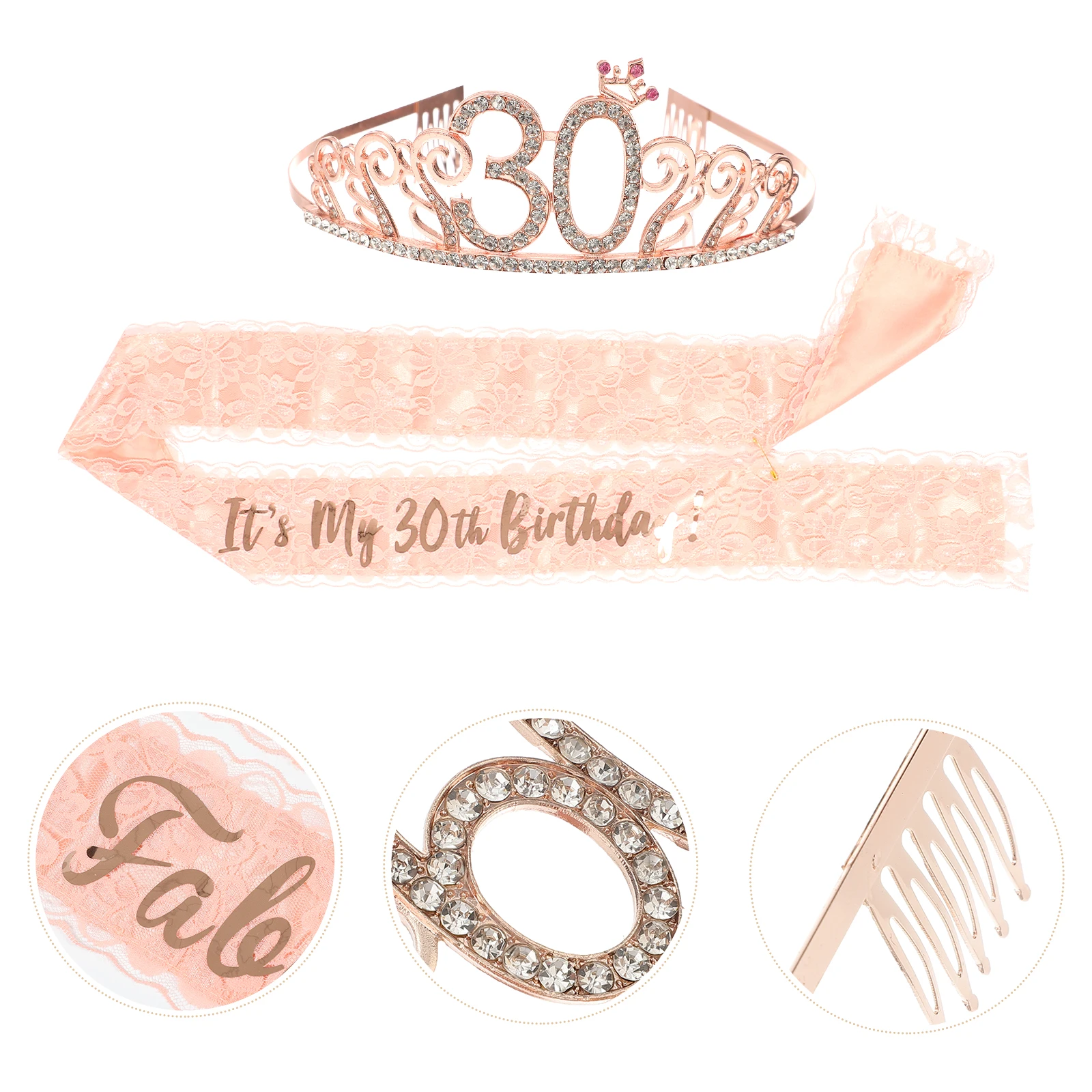 

1Set Birthday Tiara and Sash Elegant Alloy Crown for Women Birthday Party Photography Prop Celebration Accessory