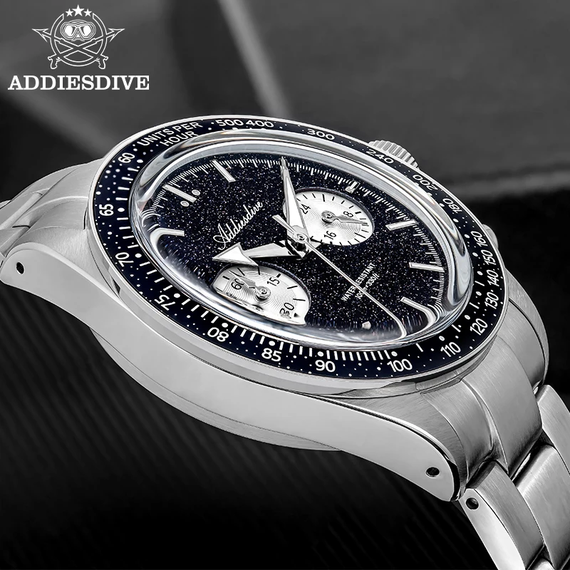 ADDIESDIVE Watch Men 2026 New Luxury VK64 Quartz Wristwatch Chronograph AD2558 Luminous Domed Glass Diving Watch 100m Waterproof