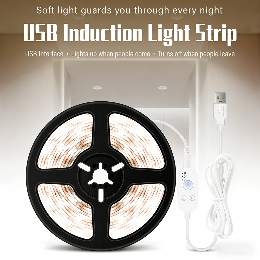 Waterproof LED Strip Lights Flexible Lamp Tape Ribbon human body sensor Lighting Lamp for Cabinet Bedroom Home Decoration Light