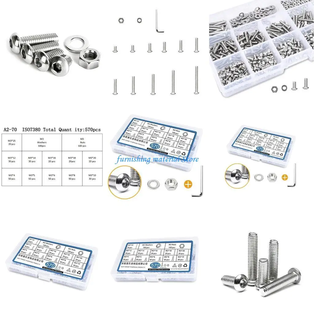 

Y5GD 570pcs Metal Screws with & Washers Stainless Steel Socket Head Screw